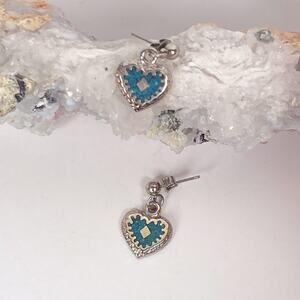 Silver and Turquoise Little Heart Earrings